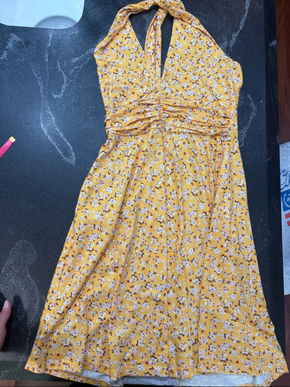 Yellow Floral halter Sundress with pockets